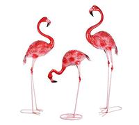 DreamsEden Set di 3 grandi statue da giardino a forma di fenicottero, sculture in metallo per esterni, decorazione da giardino, decorazione per prato, patio, uccelli rosa e rossi (120 x 107 x 67 cm)