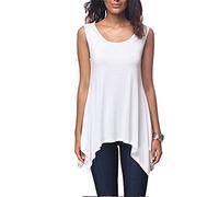 Dreamskull t-shirt da donna a tunica, lunga, basic, senza maniche, asimmetrica, cotone, adatta per l’estate, l'uso quotidiano, stile casual, informale, taglie S-3XL, bianco, XXXL