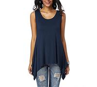 Dreamskull t-shirt da donna a tunica, lunga, basic, senza maniche, asimmetrica, cotone, adatta per l’estate, l'uso quotidiano, stile casual, informale, taglie S-3XL, Blu scuro, XXXL