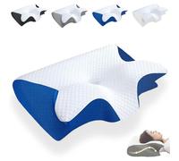 Dreamsleepz - Cuscino ergonomico per il collo Dreamsleepz, con tappi per le orecchie con blocco della luce, supporto ergonomico per la nuca (blu, federe)