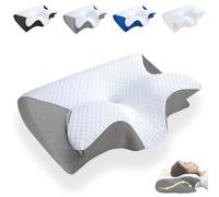 Dreamsleepz - Cuscino ergonomico per il collo Dreamsleepz, con tappi per le orecchie con blocco della luce, supporto ergonomico per il collo (grigio, federa)