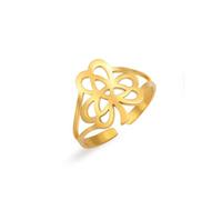 Dreamtimes Anello a trifoglio celtico cavo in acciaio inox anello aperto regolabile con nodo Triquetra per uomo/donna regalo di gioielli vichinghi Boho con simbolismo irlandese (Oro)