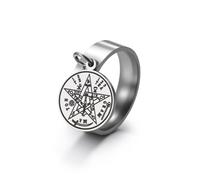 Dreamtimes Anello Tetragrammaton Pentagramma per uomo e donna in acciaio inossidabile Gioiello con geometria sacra Amuleto Simbolo mistico Anello punk (8)