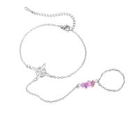 Dreamtimes Bracciale ad anello da dito Bracciale di ametista Bracciali eleganti con nodi da strega per donne Gioielli di stregoneria Perle irregolari viola naturali Bracciali energetici (Argento-1)