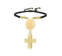 Dreamtimes Bracciale con ciondolo croce della Vergine Maria fatto a mano Bracciale con crocifisso di San Cristoforo in acciaio inossidabile Regalo religioso per uomo e donna (Maria-2-O)