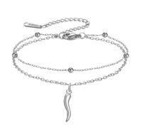 Dreamtimes Bracciale italiano in corno da donna Bracciali al peperoncino rosso Bracciale protettivo contro il malocchio in acciaio inossidabile con cornicello Gioielli portafortuna italiani (Argento)