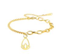 Dreamtimes Cavigliere con fiori di loto per le donne Cavigliere da spiaggia gioielli in acciaio inox catena regolabile piede Lotus gioielli (Oro-3)