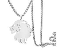 Dreamtimes Collana con leone da uomo Collana con ciondolo a forma di leone in acciaio inossidabile Il re della giungla Gioielli punk rock con motivi animali Simbolo di coraggio e forza (Argento)