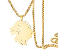 Dreamtimes Collana con leone da uomo Collana con ciondolo a forma di leone in acciaio inossidabile Il re della giungla Gioielli punk rock con motivi animali Simbolo di coraggio e forza (Oro)