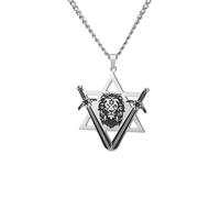Dreamtimes Collana con stella di David per uomo e donna Collana con pendente leone con spade della vittoria Gioielli ebraici (Argento)