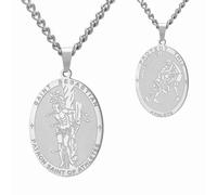 Dreamtimes Collana di medaglie di San Sebastiano per uomini e donne in acciaio inossidabile, santo religioso e patrono degli atleti, regalo per lui e per lei. (Lottatore, Argento)