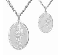 Dreamtimes Collana di medaglie di San Sebastiano per uomini e donne in acciaio inossidabile, santo religioso e patrono degli atleti, regalo per lui e per lei. (Calcio americano, Argento)