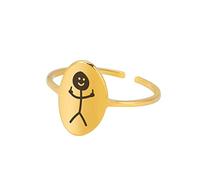 Dreamtimes divertente Smiley Face Figurina linguaggio dei segni Anelli regolabile per uomo donna dito medio Stickman Anello carino di tendenza Anello regalo per coppie (Oro)
