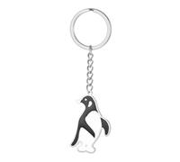 Dreamtimes Grazioso portachiavi a forma di pinguino per donna e uomo in acciaio inossidabile con ciondolo smaltato bianco e nero, portachiavi per borsa e portachiavi per auto (Argento)