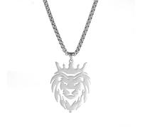 Dreamtimes Leone con corona del re Collane per uomini Ragazzi Punk Animal Collana in acciaio inossidabile Catena da uomo Gioielli di moda Gotico Punk Rock Collana da uomo (Argento)