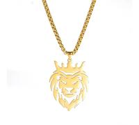 Dreamtimes Leone con corona del re Collane per uomini Ragazzi Punk Animal Collana in acciaio inossidabile Catena da uomo Gioielli di moda Gotico Punk Rock Collana da uomo (Oro)