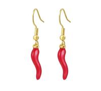 Dreamtimes Orecchini a corno italiani da donna - Orecchini a pendente con peperoncino rosso in acciaio inossidabile - Ciondolo portafortuna - Gioielli contro il malocchio (Rosso-O)