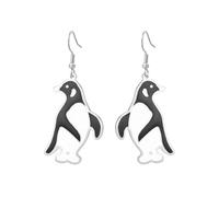 Dreamtimes Orecchini a forma di pinguino per donna in acciaio inossidabile nero e bianco con smalto a goccia Orecchini pendenti con animali Gioielli con simpatici uccellini cartoon (Argento)