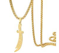 Dreamtimes Zulfiqar - Collana con ciondolo a forma di spada per uomo e donna, in acciaio inox, con rune islamiche incise, amuleto protettivo musulmano, gioiello per fede, Medio, Acciaio inossidabile