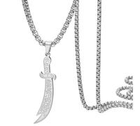Dreamtimes Zulfiqar - Collana con ciondolo a forma di spada per uomo e donna, in acciaio inox, con rune islamiche incise, amuleto protettivo musulmano, gioiello per fede, Medio, Acciaio inossidabile