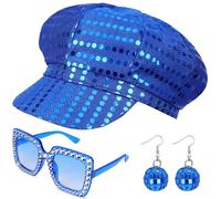 Dreamtop 3 cappelli blu con paillettes per adulti anni '70 Abba accessori con cappello blu occhiali da sole orecchini Abba Costume Set per donne feste a tema compleanno danza