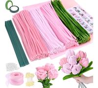 Dreamtop 400 Pezzi Scovolini Colorati per Lavoretti, Set Pipe Cleaner per Creare Tulipani Bouquet, Pulitore per Pipa per Fai Da Te con Perle,Nastro Floreale,Stami,Carta da Pacchi