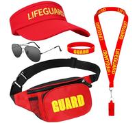Dreamtop 5Pcs Costume Baywatch, Accessori Costumi Bagnino con Salvataggio Cappello Fischietto Marsupio Occhiali da Sole Bracciale per Addii al Nubilato Feste in Piscina Sulla Spiaggia di Halloween