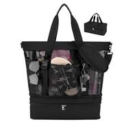 Dreamtop Borsa Mare per Uomo Donna, 2-in-1 Borsa Mare Grande xxl Famiglia con Cooler, Nero Rete Borsa da Spiaggia Termica per Piscina, Spiaggia e Campeggio, Tracolla Regolabile