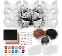 Dreamtop Maschere Gatto Therian, Therian Mask kit con Pelo e 6 Pcs Maschera Bianca da Dipingere per DIY