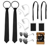 Dreamtop Set da 8 Pezzi per Costume da Agente della Guardia giurata segreta, con Custodia Protettiva, Regolabile, Cerniera Pre-legata, Auricolare e Occhiali da Sole Neri, per Halloween, Cosplay,