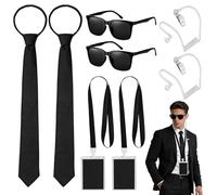 Dreamtop Set di accessori per costume da agente - Costume da guardia giurata segreta con custodia protettiva, cravatta regolabile, auricolare e occhiali da sole, per adulti, feste, Halloween, cosplay