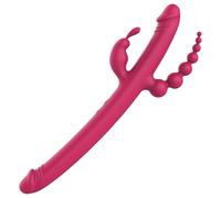 Vibratore "Tridente del Piacere" Ricaricabile in Silicone con Quadrupla Funzione (Rosa)