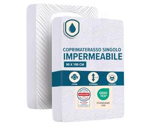 Dreamway - Coprimaterasso Singolo Impermeabile 90 x 190 x 30 cm, Morbido, Certificato OEKO-TEX, Proteggi Materasso, Traspirante, Lavabile a 60°C, Stile Montato Tutto Intorno Elastico