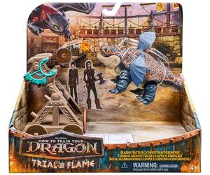 DreamWorks Dragons, Prova di Fuoco, Blazing Battles Catapult Blast Gronckle Playset, Playset con Statuetta di Drago con 3 Statuette di Vichinghi in Cartone per Bambini dai 4 Anni in su