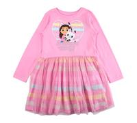 DREAMWORKS GABBY'S DOLLHOUSE - Abito Bambina Rosa con Tulle Multicolor e Stampa Gabby & Pandy Paws - Vestito Manica Lunga 100% Cotone - Taglie 3-8 Anni [23108 Rosa - 2 Anni]