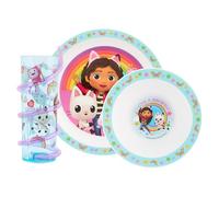 DreamWorks Gabby's Dollhouse Set da tavola da 3 pezzi, include piatto, ciotola e bicchiere con cannuccia attorcigliata con Gabby, Pandy Paws, Cakey Cat, Mercat e Kitty Fairy - dai 48 mesi in su