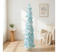 Dreamy - Albero olografico a forma di farfalla, 1,5 m, elegante, argento-blu-bianco, include 5 m di luci da pavimento per il paese delle meraviglie invernale, primavera e feste