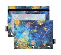 Dreamy and Colorful Starry Sky - Astuccio per matite per bambini, con finestra trasparente, con cerniera, finestra trasparente e occhielli, 3 anelli, per forniture per ufficio, multicolore, 2 pezzi