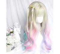 Dreamy Arcobaleno Multicolore Lungo Ondulato Parrucca Per Le Donne Ragazze Partito Halloween Lolita Cosplay Parrucca Gradiente Parrucche Quotidiane Con Frangia