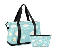Dreamy Baby Blue Clouds - Borsa da palestra con tracolla regolabile per viaggi, set da 2 pezzi, nuvole blu bambino sognante, 1 size