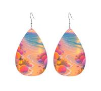 Dreamy Beach, Seashells And Flowers Orecchini In Pelle Divertenti Orecchini Moda Orecchino In Pelle Per Decorazioni Carnevale Feste