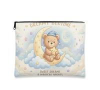 Dreamy Bear - Trousse da viaggio per cosmetici, motivo luna e stella, da donna, portatile, in tela, con cerniera, per la cura della pelle notturna, Crema, 7x9 Inch, Orso