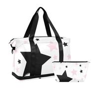 Dreamy - Borsone da viaggio grande, con stelle, colore: nero e rosa, set da 2 pezzi, Stelle da sogno nere e rosa, 1 size