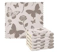 Dreamy Butterfly Gray Kahki Rose Flower strofinacci in microfibra per cucina Confezione da 6 strofinacci turchi decorazione martillo para cocina 28x28 cm