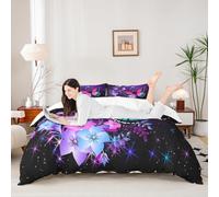 Dreamy Butterfly - Set di biancheria da letto per culla, con glitter Galaxy Dreamy Sky, 2 pezzi, per donne e ragazze, con motivo floreale viola e blu, con stampa 3D di farfalle, non è un piumino