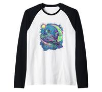 Dreamy Celeste Corvo che si sdraia su una luna crescente Maglia con Maniche Raglan