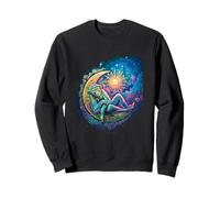 Dreamy Celestial Monkey Lounging su una luna crescente Felpa