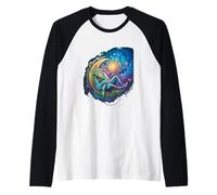 Dreamy Celestial Monkey Lounging su una luna crescente Maglia con Maniche Raglan