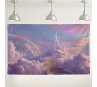 Dreamy Cloud Castle Castle, sfondo fantasy arcobaleno cielo fotografico, ideale per feste di compleanno per bambini e decorazioni per baby shower, 180 x 109 cm