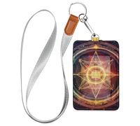 Dreamy Colors Tarocchi Pentacoli Star Porta badge in pelle con cordino e capacità di 3 carte di credito porta carte per il nome, per personale, ufficiali, studenti, medici, dipendenti